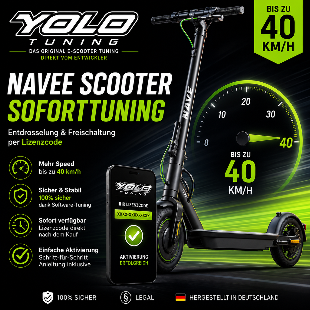 Navee E-Scooter Tuning Lizenzcode - digitale Freischaltung per Bluetooth ohne Einbau