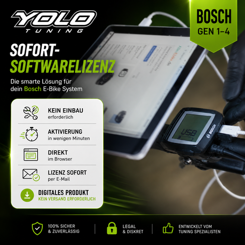 Bosch E-Bike Tuning Lizenzcode Generation 1 bis 4 - Entdrosselung ohne Chip per Micro-USB