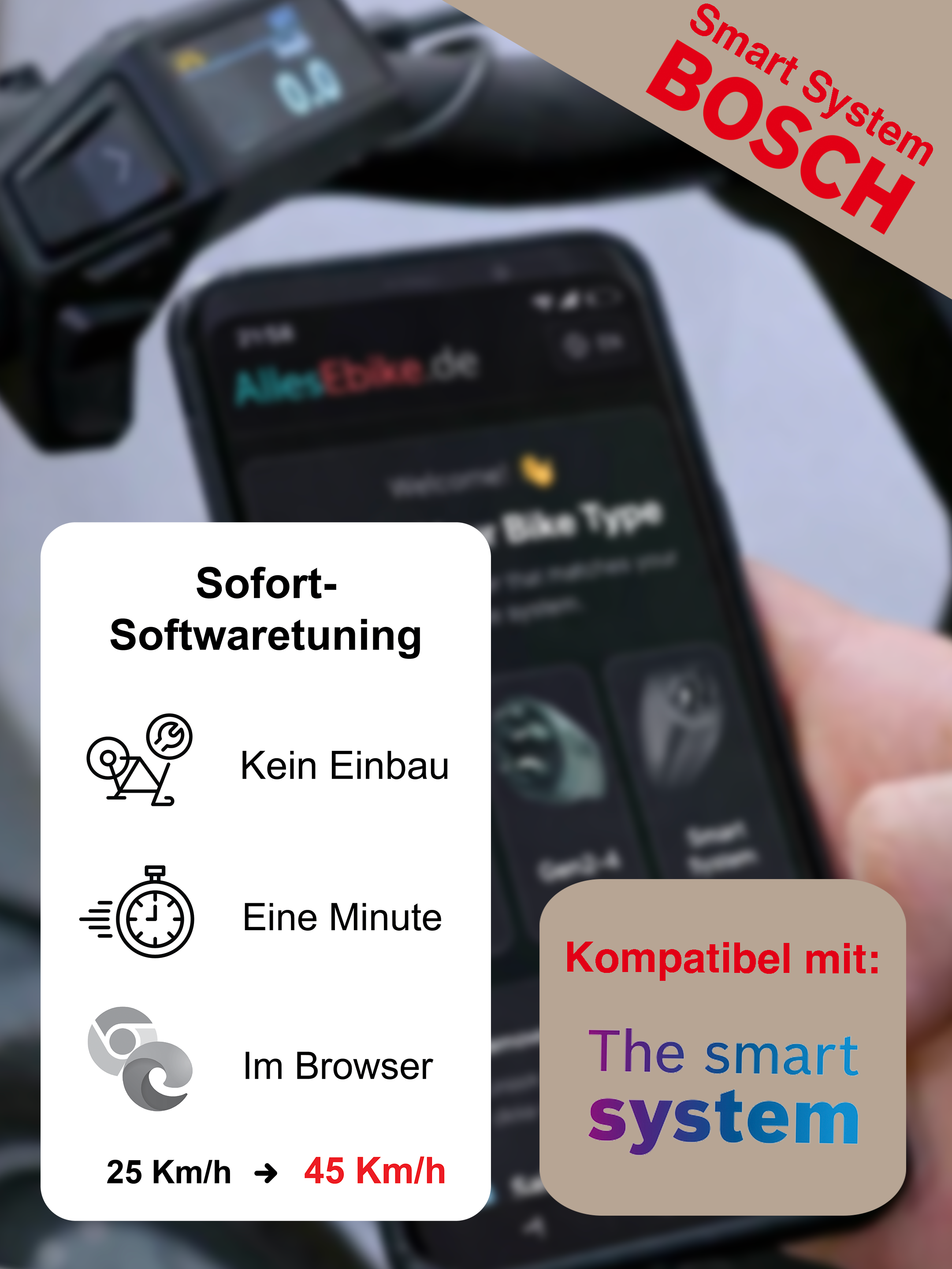 Ebike Sofort Tuning via USB für BOSCH SMART SYTEM  - Alle Bosch Motoren - Tuning ohne Einbau 25m/h auf 32km/h